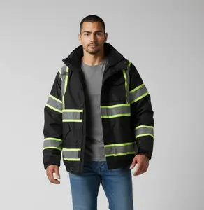 Reflective Waterproof Safety Jacket with Sherpa Lining High Visibility Water Resistant for Outdoor Activities in Rainy Conditions