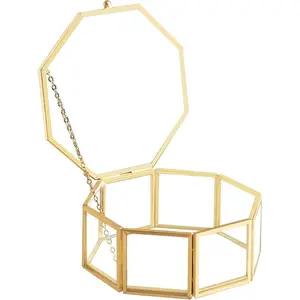 Glass   Box, Octagon  Display Organizer, Vanity Lidded Home Decor Accent for Storage Trinket Rings Bracelet - Small