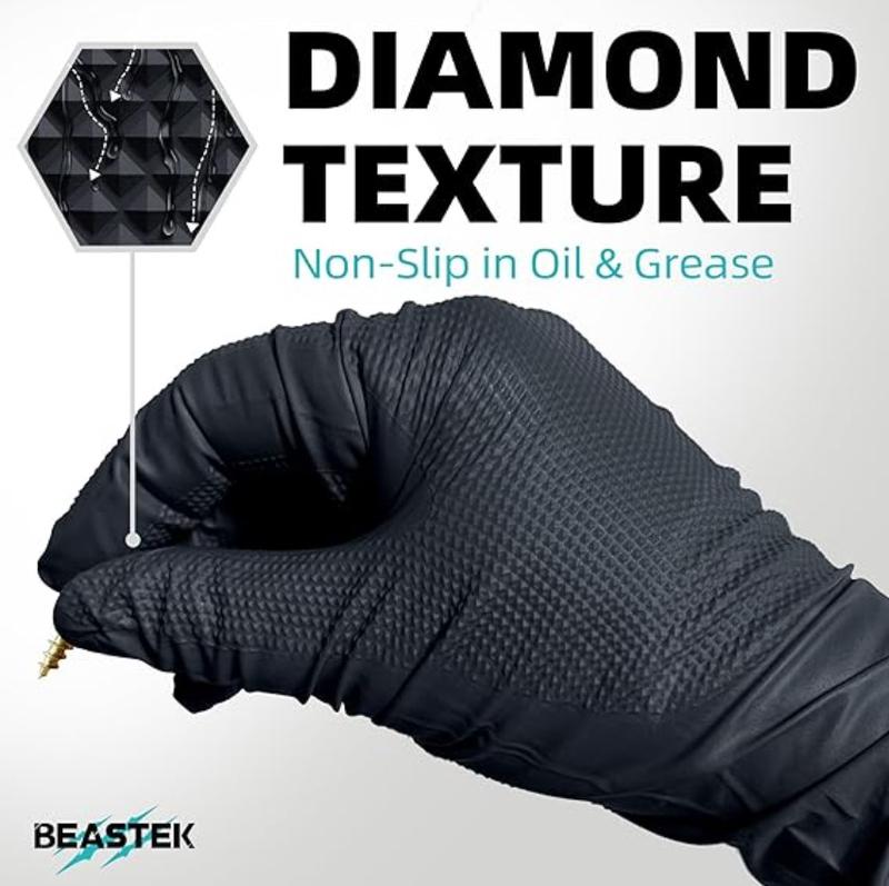 Nitrile Disposable Gloves, 8Mil Latex & Powder Free Chemical Resistant Heavy Duty Food Safe Diamond Glove Black 50Pcs