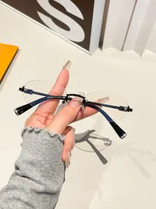 Women's Y2K Frameless Vintage Glasses, Lightweight Non-Prescription Metal Frames, Oval Shape, Small Size, Daily Wear, Includes Storage Box