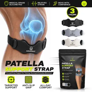 Armoray Patella Knee Strap for Knee Pain Relief Adjustable Patellar Tendon Support for Running Basketball Gym with Anti Slip Grip in Black Gray White