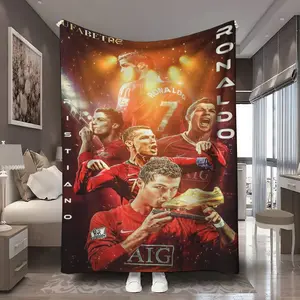 1Pc Cristiano Ronaldo Football Glory Moments Digital Pattern Printed Blanket Soft warm blanket Suitable for bedrooms, guest rooms, living rooms, student dormitories, car sofas, and travel multifunctional blanket Suitable for all seasons