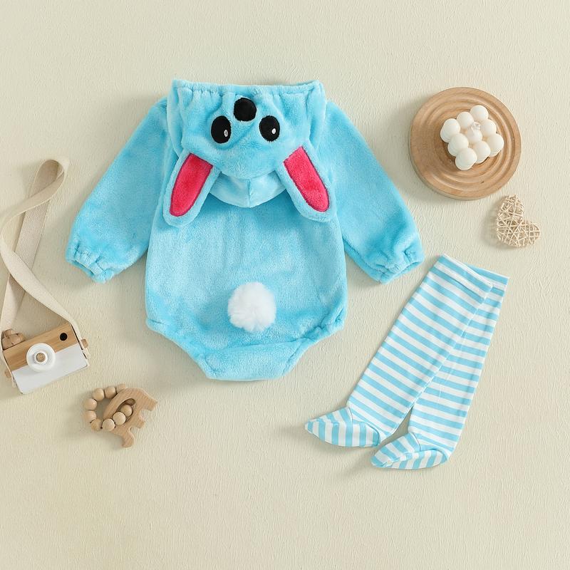 Baby Costume Romper with Stockings 2 Pcs Set Cute Zip Up Hooded Cow/Penguin/Monster Costume for Fall & Halloween