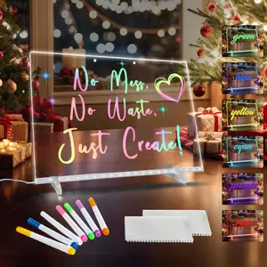 LED Acrylic Message Board, Erasable USB Drawing Pad with 7 Color Pens & Cloth, Modern Office Desk Decor Gift for Birthdays, Christmas