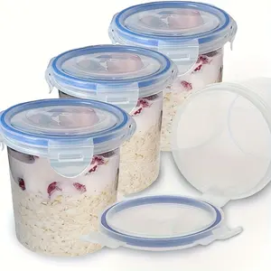 1/2pcs Plastic Overnight Oats Container with Lids - Portable Travel Cereal and Milk Container on the Go | Airtight Snap Lock Storage Jars | Oatmeal Container to Go