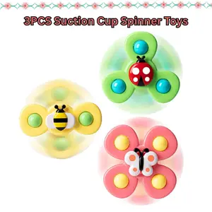 3PCS Easter Suction Cup Spinner Toys for 1-2 Year Old Boy, Colorful Baby Suction Cup Spinning Top, Sensory Toys for Toddlers 1-3, Baby Toys 12-18 Months, Easter Basket Stuffers Gifts for Kids