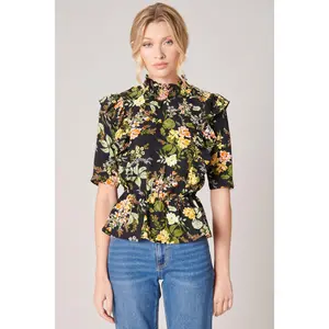 Night Bloom Ruffle Peplum Top