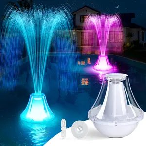 Bubbling Pool Fountain with Lights,Rechargeable Floating Pool Fountains with Anchor,Above Ground Pool Water Fountain Pump,Battery Powered Swimming Pool Floating Fountains for Inground Pool-1PC(White)