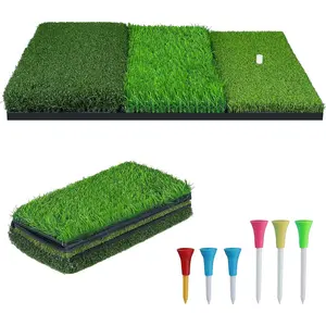 Tri-Turf Golf Hitting Mat 3-in-1 Foldable Portable for Indoor & Outdoor Use, Batting Aid for Chipping Swing Detection