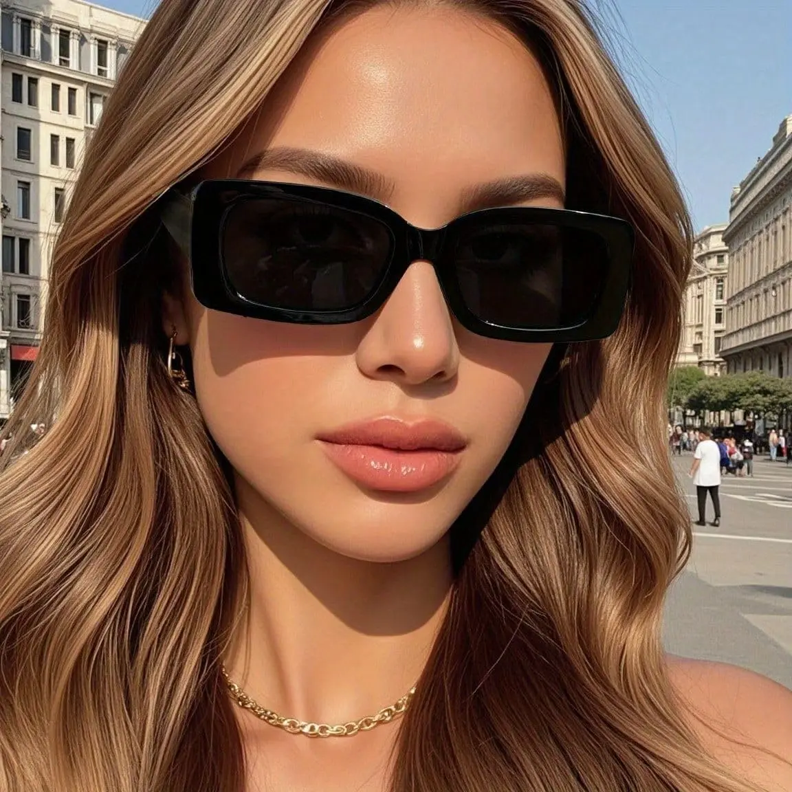 Retro Rectangle Sunglasses for Men Women, Y2K 90s Fashion Plastic Frame Sunnies, Trendy Glasses for Daily Outdoor Party,street style,retro aesthetic