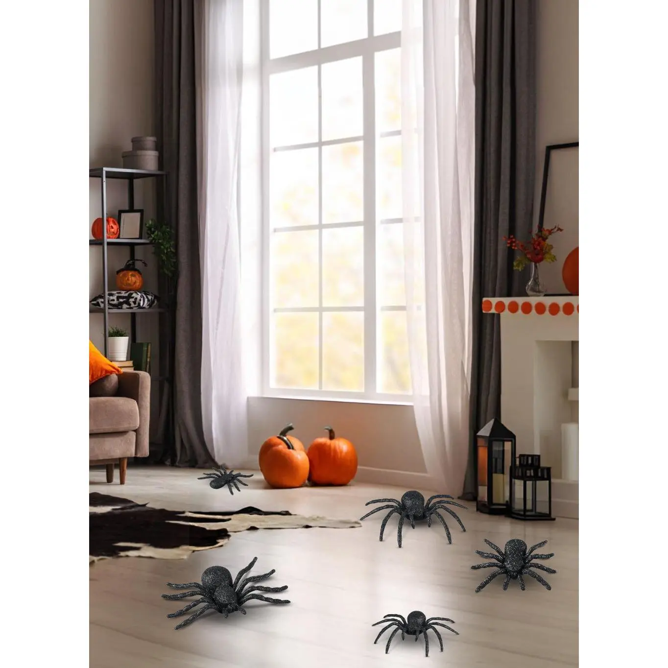 Halloween Spider Decorations, 5-Pack, Various Sizes
