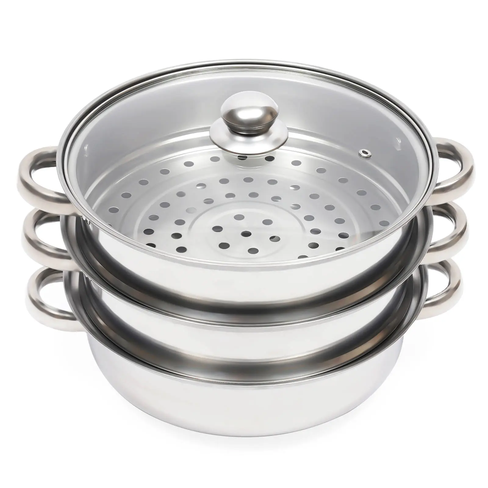 28cm (11in) 3-Tier Stainless Steel Steamer Cookware, 2026 Trending Polished Design, Dishwasher Safe, Compatible with Induction, Gas & Electric Stoves, for Seafood & Vegetables