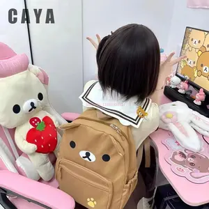 Kawaii Rilakkuma Backpack Anime Cartoon Embroidery Backpack Stylish Large-Capacity Student School Bag Nylon Multifunctional Bags