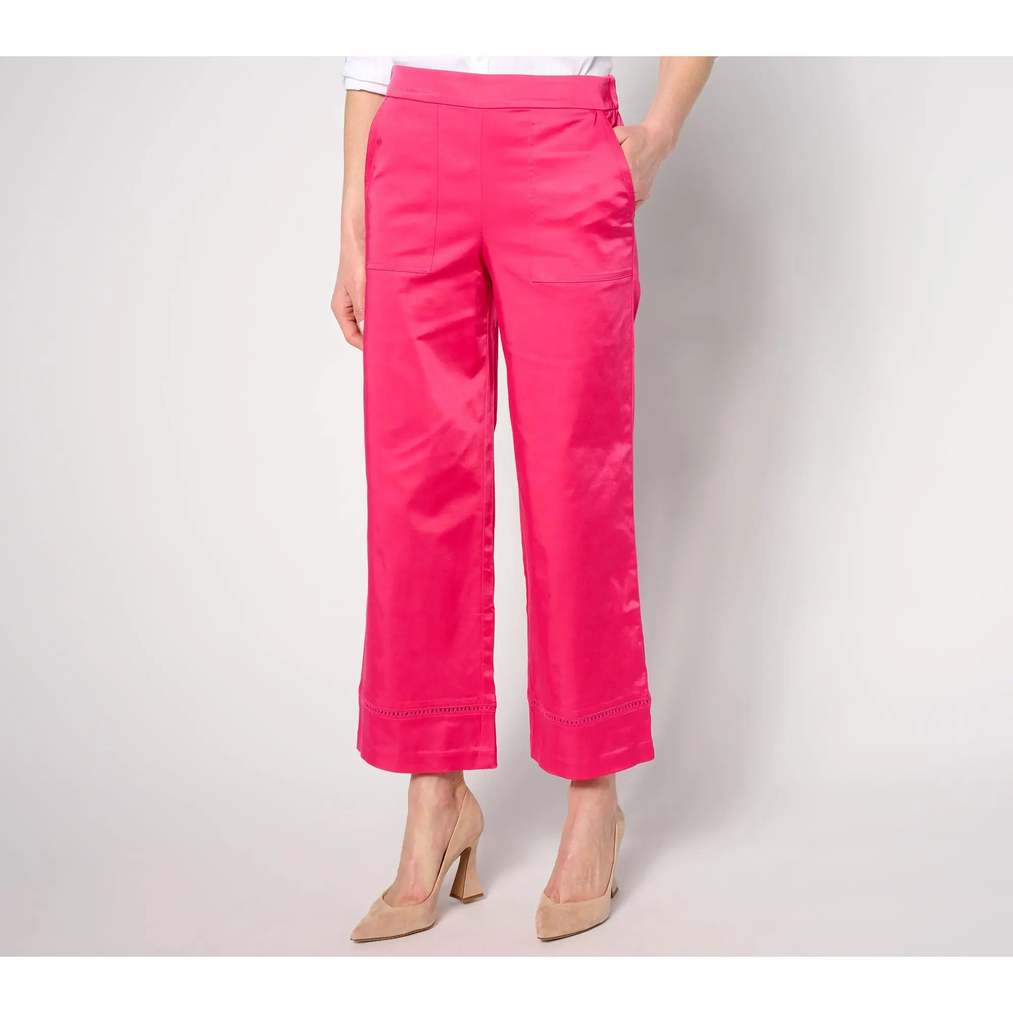 Isaac Mizrahi Live! Petite Stretch Taffeta Wide-Leg Ankle Pants