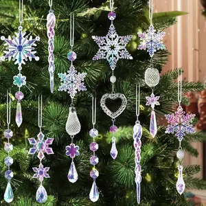 Crystal Snowflake Christmas Tree Decorations - 21pcs Christmas Tree Ornaments Sparkling Dazzling Festival Party Decoration Crystal Snowflake Design Hanging Ornament Holiday Season Home Decor  ( Colorful )
