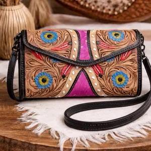 Hand-Painted Tooled Leather Clutch