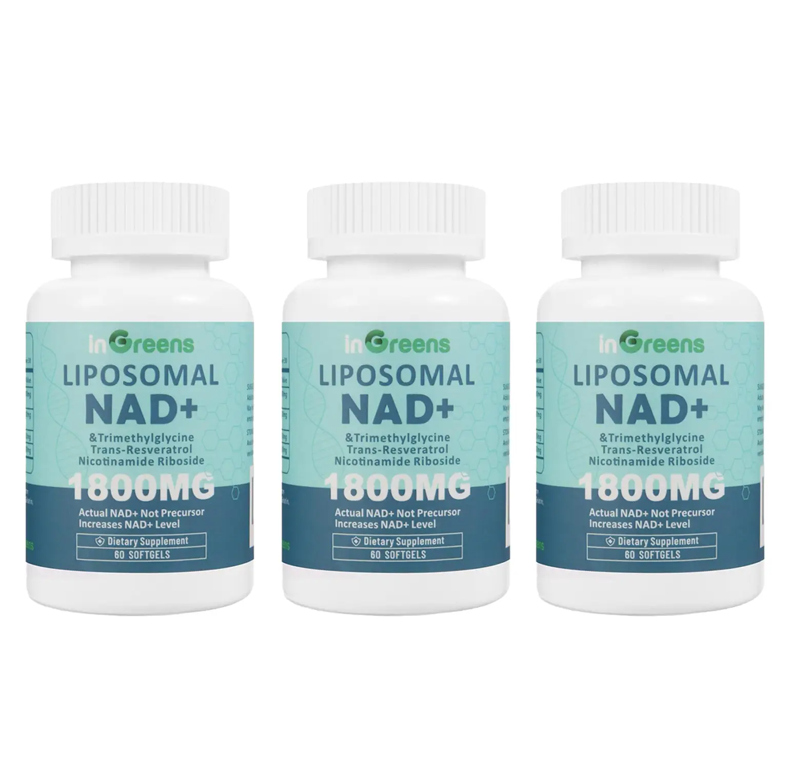 inGreens 3 Cup NAD+ Supplement 1800 mg with Nicotinamide Riboside 200mg, Trans Resveratrol 200mg, Trimethylglycine 200mg,Boost NAD+, Cellular Energy a