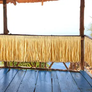 Hawaiian Luau Raffia Grass Table Skirt Fringe for Tiki Bar Tropical Summer Beach Themed Party Hula Birthday Decorations 157 x 12 Inch Straw Color 4 Pcs
