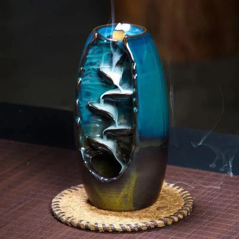 1pc Waterfall Burner Lucky Handcrafts Backflow Incense Burner Incense Holders Ceramic Fragrance Home Decorative Item (Without Incense)
