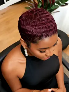 Short Pixie Wig Human Hair Colorful Straight Full Machine Made Ready to Wear Throw On and Go, Full Machine Wigs