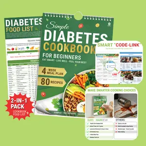 Diabetic Cookbook for Beginners, Simple–Convenient–Smart–Easy to Use, 4-Week Diabetes Food List and Meal Planner with 80 Low Carb Recipes, Type 2 Diabetes Food Chart, Unique Gifts for Diabetics