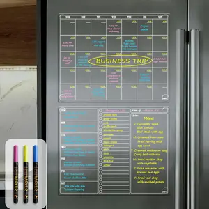 Non-Magnetic Dry Erase Calendar for Fridge, Monthly Calendar & Weekly Planning Board Bundle for All Smooth Surfaces, Clear Reusable Calendar Sticks to Fridge, Cabinet, Door & Glass