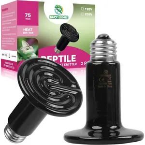 75W 2 Pack Ceramic Heat Emitter Reptile Heat Lamp Bulbs Ceramic Heater for Amphibian Pet Brooder Coop Chicken Dog