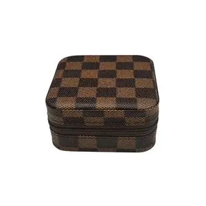 Checker Pattern PU Leather Jewelry Box Travel Organizer for Rings Earrings Necklaces & Bracelets Durable Long Lasting Compact Design