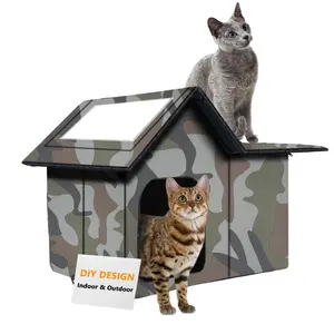 Outdoor Cat House Weatherproof  Large Feral For Winter Collapsible Cats Shelter With Door And Soft Mat Easy To Assemble