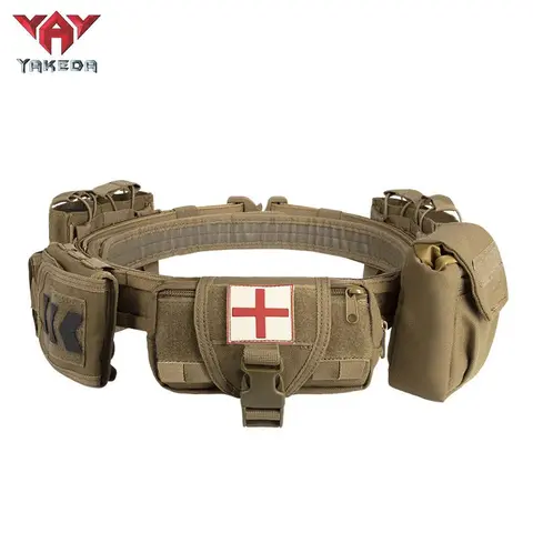 YAKEDA YD-2012 Unisex Military Style Tactical Belt - 5-Piece Durable Nylon Removable Adjustable Strap Set with Medical Pouch, Waterproof Bag, Attachment Pockets, Buckle - Outdoor Utilitarian, Army Ranger Men's Belt for Adults, Travel, Outdoor Utilitarian