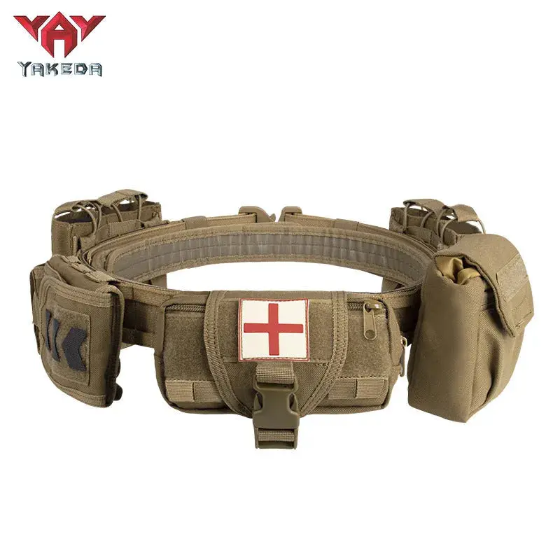 YAKEDA YD-2012 Multifunctional Tactical Belt, Unisex 5-Piece Nylon Removable Adjustable Accessory Set with Medical Pouch & Waterproof Belt Bag, Durable Lightweight for Outdoor Patrol, Gender-Neutral Men's Belts