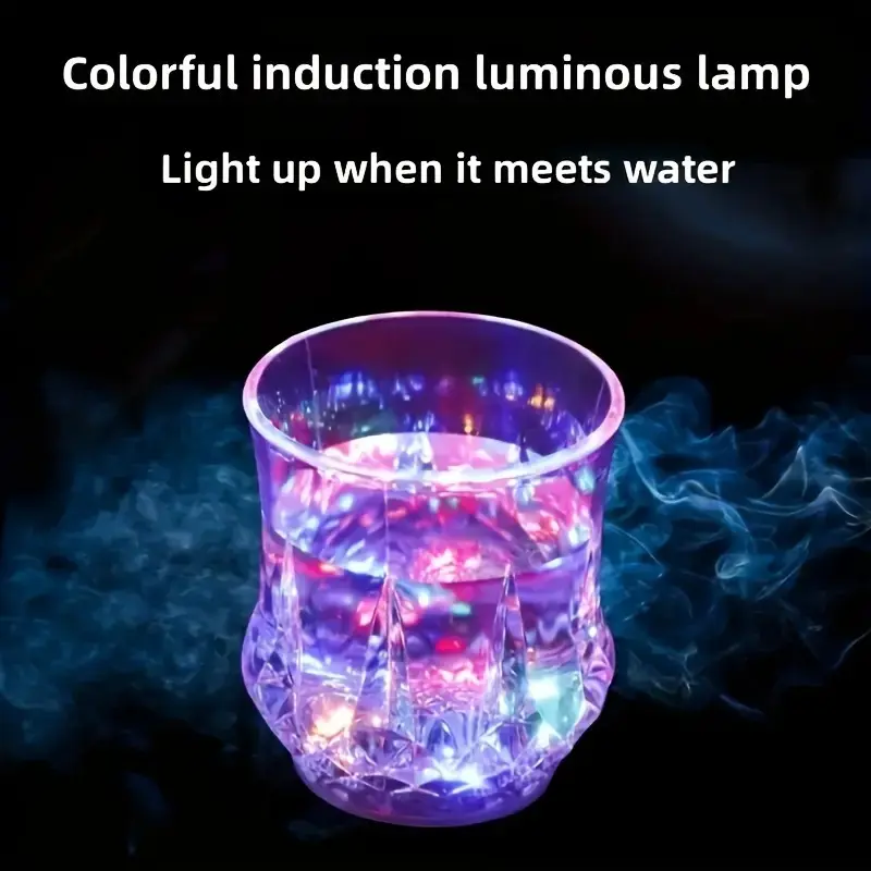 [summervibes] Liquid Activated LED Glowing Crystal Cups 2-4 Pack. Multicolor flashing beverage glasses fit summer bar, birthday decor. Unique glowing drink tumblers as creative adult gifts.