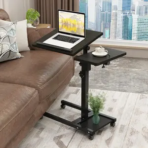 Laptop Desk Stand for Bed Portable Desk Overbed Bedside Mobile Laptop Table Rolling Foldable Table Adjustable Height with Locked Wheels &  Pad for Office Sofa (Dekuwood Black)