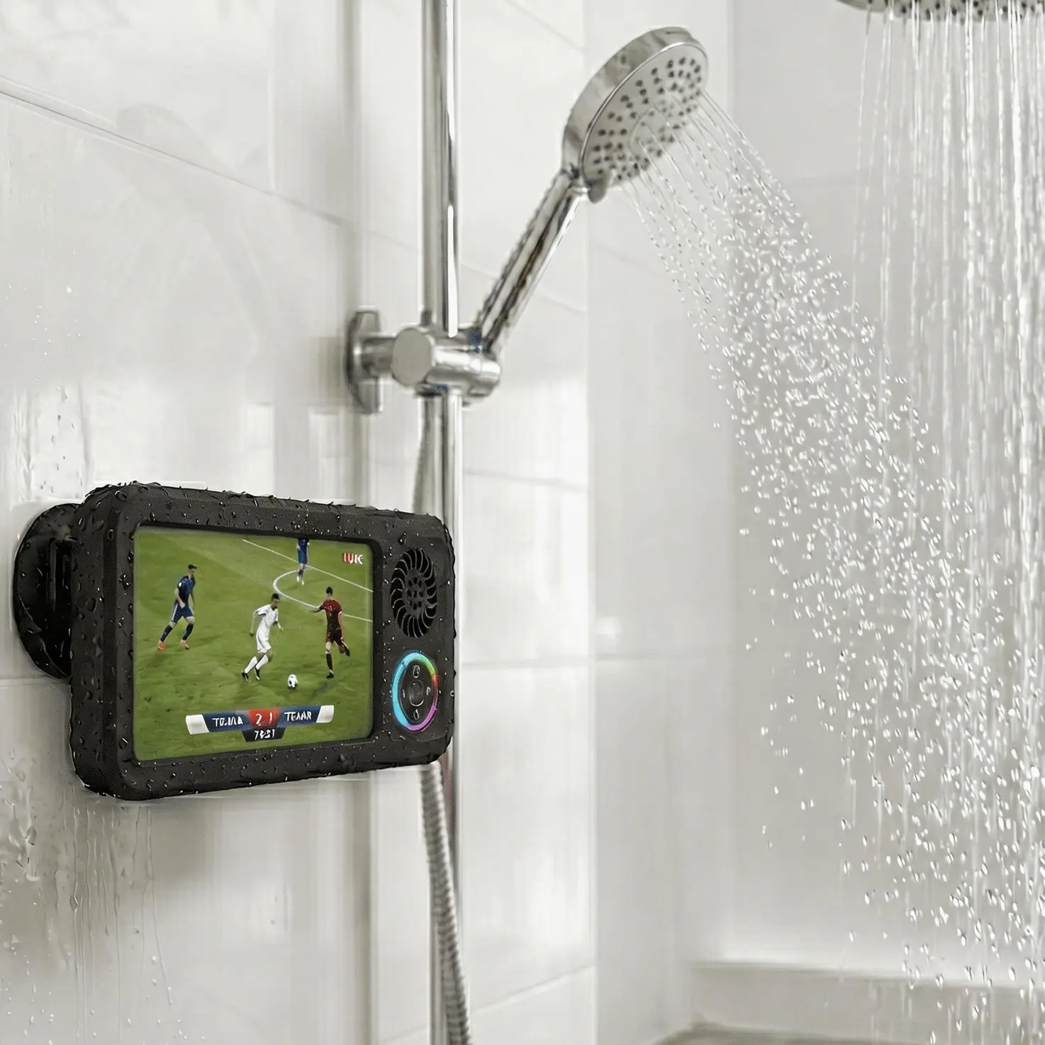 Bathroom shower waterproof phone holder,Bluetooth speaker 360°Rotation touch screen mobile phone box,Suction Cup Bathroom Case Mount Shelf