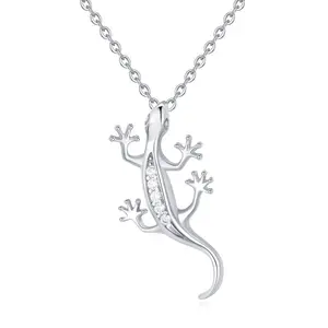 S925 Gecko Necklace with Pavé Inlay