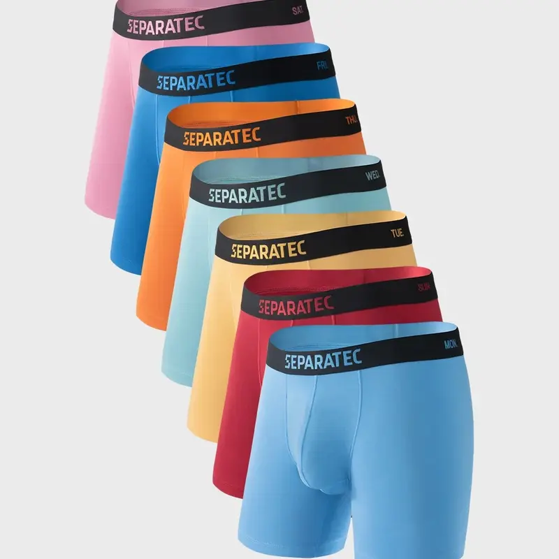 Separatec Men's Dual Pouch Boxer Briefs - 3/4/6/7 Pack Assorted Colors, 1-Piece Cut, Soft Rayon Fabric, Breathable, Anti-Chafing, Sweat-Wicking, Stretch, Fitted, Elastic, Basics, Boxer-Briefs for Support, All-Season Casual Underwear, Great Gift