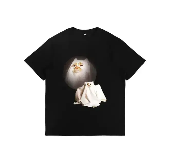 Retro Funny Vintage Graphic Tee, Ghost Kitten T-Shirt, Unisex Meme Cringe Funny Dumb Shirt, Menswear Streetwear