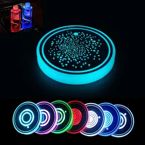 Light up Car Coasters, Car LED Cup Holder Coaster, USB Rechargeable Light up Car Accessories for Cup Holders, LED Coasterss with Colorful Smart Sensing Luminescent Light (2PCS)
