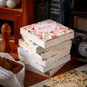 600 pieces of non-repetitive floral checkered pattern material paper set, tear-off paper gift decorative wrapping paper, cultural wall notebook landscape DIY base paper Wrappingpaper Packaging Kit