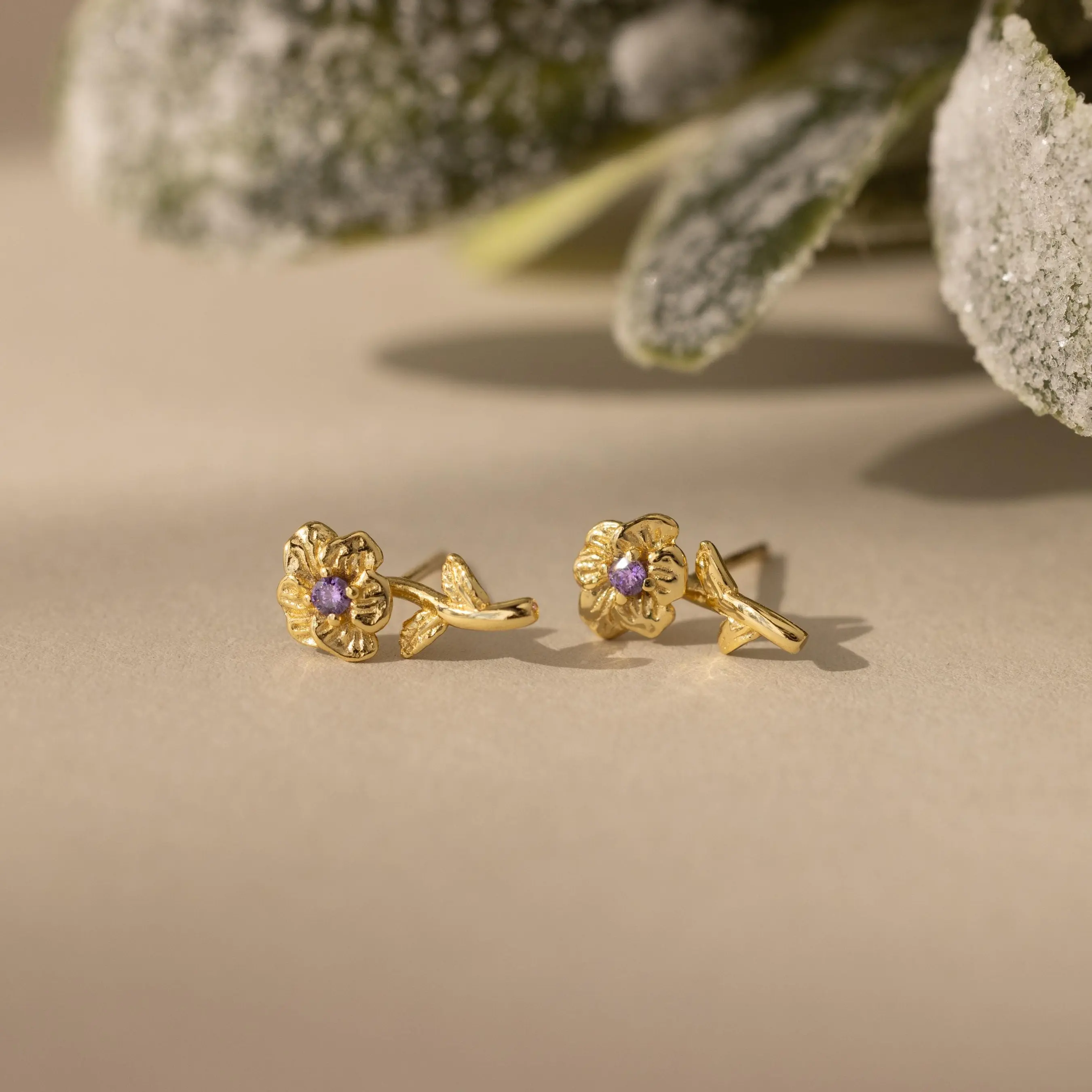 Birth Flower Stud Earrings by Caitlyn Minimalist - Dainty 18K Gold Plated Floral Birthstone Earrings - Personalized Jewelry - Birthday Gift for Mom