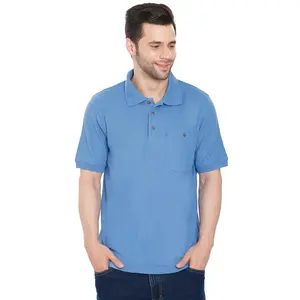 Men's Short Sleeve Pique Polo Shirt in Cotton Blend with Front Pocket