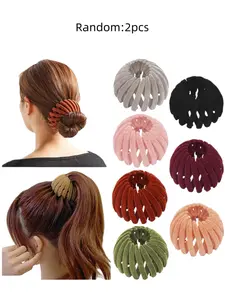 2pcs Pure Color Bird Nest Hair Clips, Elegant Ponytail Holder, Lazy Velvety Clip, Women's Headwear, Daily Commute Hairstyle Accessory, Ponytail Claw Clip