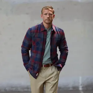 Sherpa Lined Flannel Shirt Jacket In Red Dahlia