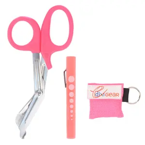 Pink Bandage Shears, Pen Light, & CPR Keychain Set