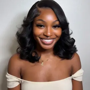 [New In 7x6 Wig] Menglle Hair Glueless 7X6 Lace Front Human Hair Shoulder Length Wavy Short Bob Wig Honey Blonde Highlight Blonde / Natural Black / Brown#Summervibes#DealsForYouDays