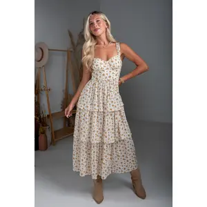FINAL SALE - Precious Moments Cream Floral Tiered Midi Dress