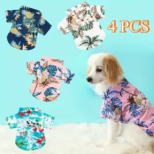 4 Pieces Dog Summer Shirts Floral Hawaii Dog Shirt Pet Clothes for Small Medium Dog Cats Boy Girl