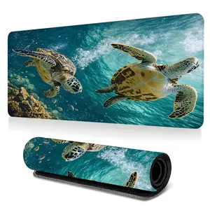 Marine Sea Turtles Gaming Mouse Pad, Large Extended Desk Mat With Underwater Coral Reef, HD Printed Mouse Mat With Stitched Edges And Non Slip Rubber Base, Ideal For Gaming Setup, Office Desk And Gift For Gamers And Animal Lovers And Friends, Mousepad