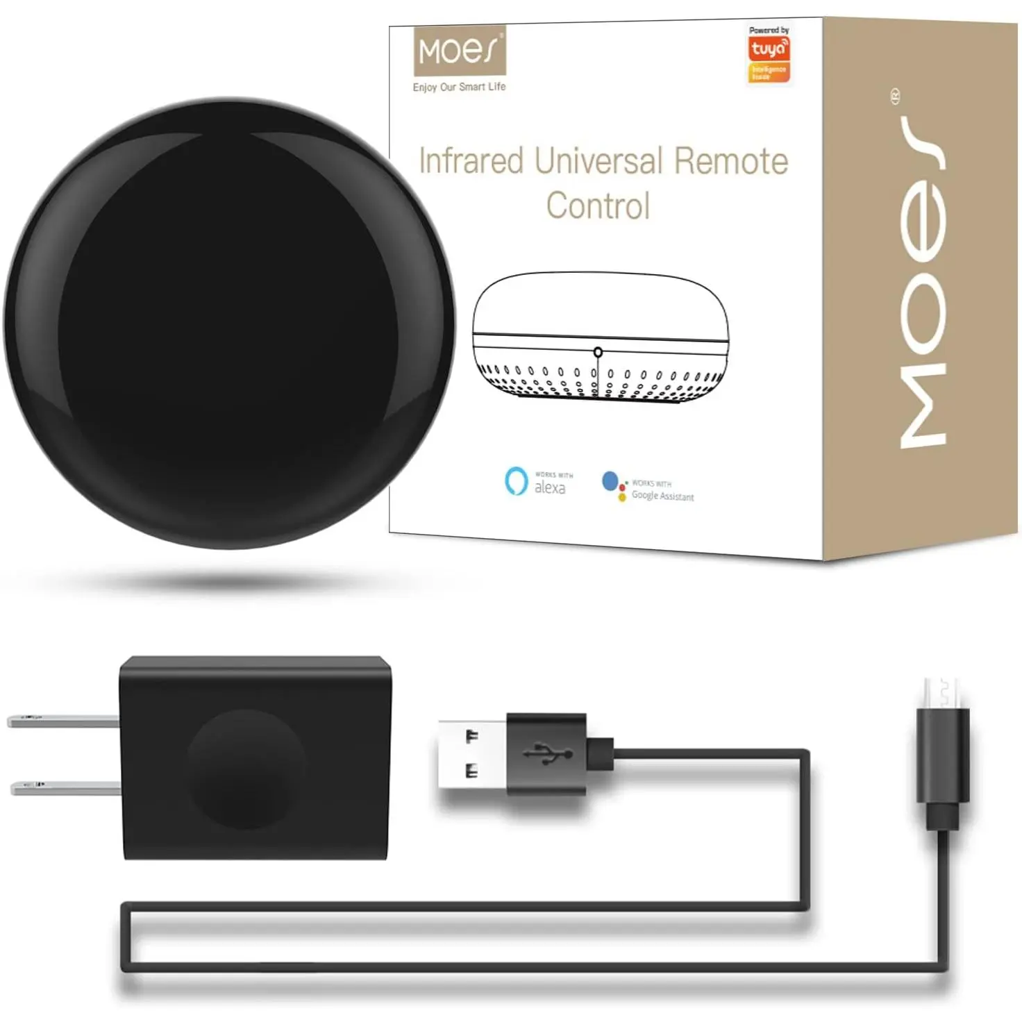 MOES WiFi Smart IR Remote Controller Smart Home Infrared Universal Remote Blaster,One for All Control AC TV DVD CD AUD SAT etc,Compatible with Alexa and Google Assistant,No Hub Required
