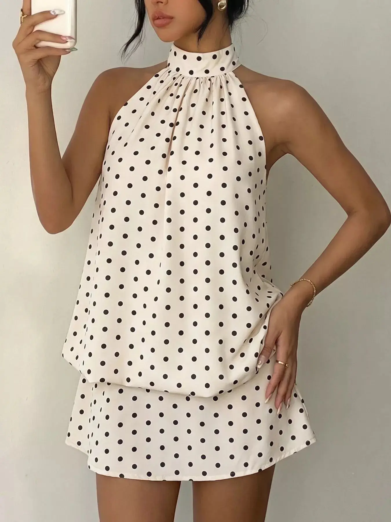 Polka Dot Halter Mini Dress